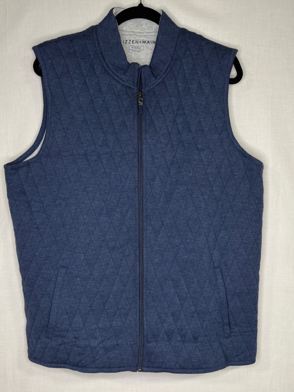 Mizzen & Main Mens Navy Quilted‎ Vest Full Zip XL Casual Athleisure Golf